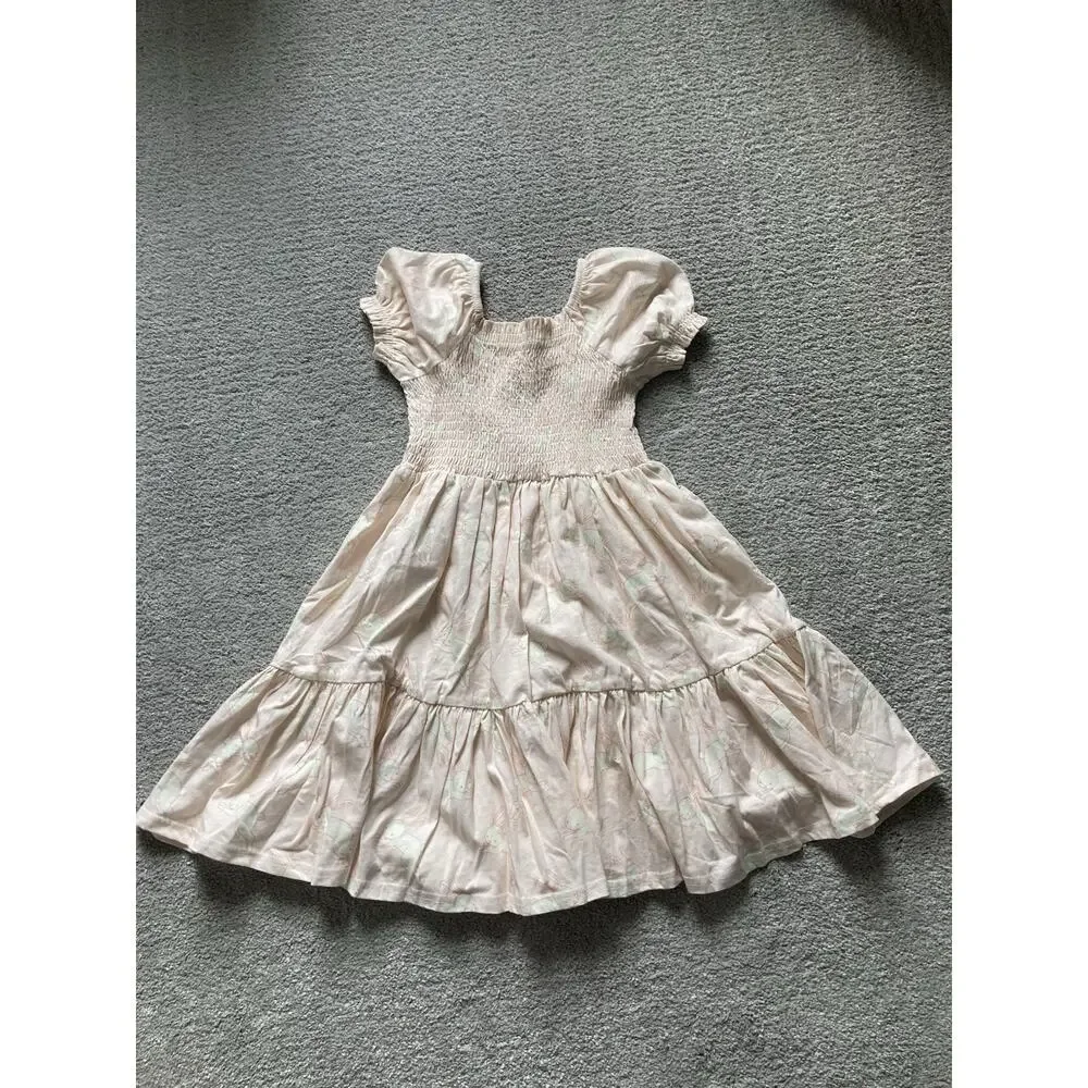 Sweet Honey Bunny Print Smocked Bodice Puff Sleeve Tiered Twirl Dress 6Y Easter
